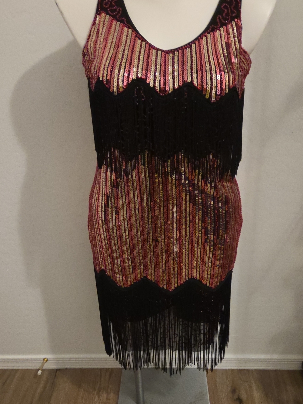 Metme Black Sequin Cocktail Dress with Pink and Gold Accents